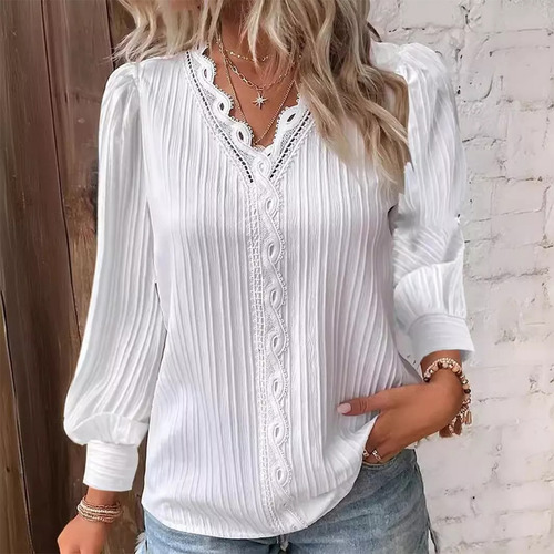 Blusas Manga Larga Mujer Elegantes De Moda Top Casual Encaje