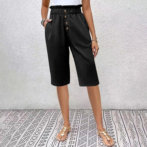Pantalones Cortos Anchos Con Cintura Elástica De Cintura Alt