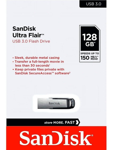 Imagen 1 de 4 de Pendrive Sandisk Ultra Flair 128gb 3.0 150mbps Mp3-data Cz73