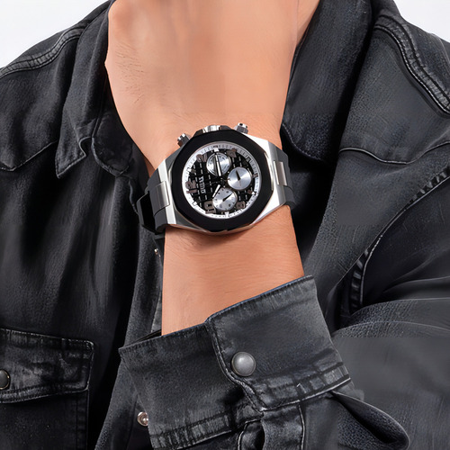 Pulseira masculina original da Guess, cor preta/prata