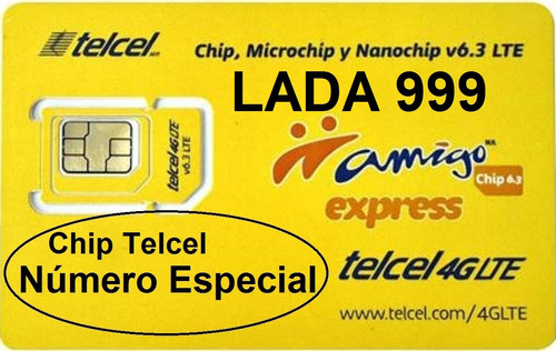 Chip Telcel 999 2xx 27 28 Número Especial Lada 999 C/nvío $.