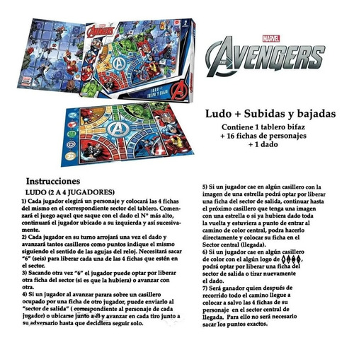 Imagen 3 de 3 de Ludo Avengers + Juego De Recorrido 2 En 1 Hulk Ironman
