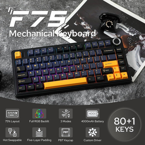 Aula F75 Teclado Mecánico Para Juegos 3 Modos Con Botón Rgb