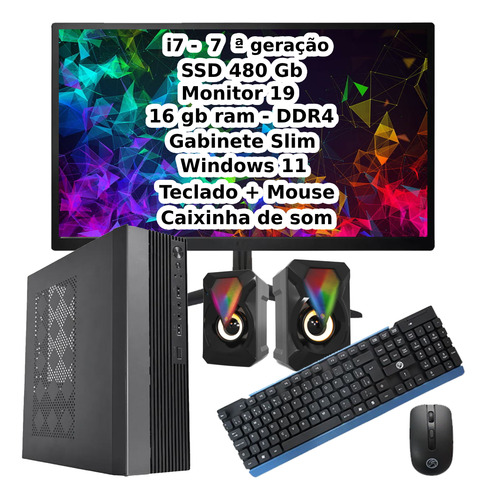Cpu Mini Pc Intel Core I7 7a 480gb Ssd 16gb Monitor 19 Pol