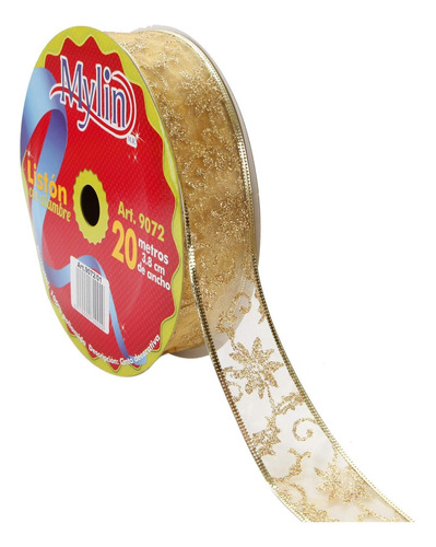 Listón Organza Nochebuena 3.8cm Dorado Mylin