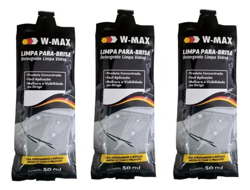 Kit C/3 Limpa Para-brisa Detergente Sachê W-max 50ml Wurth