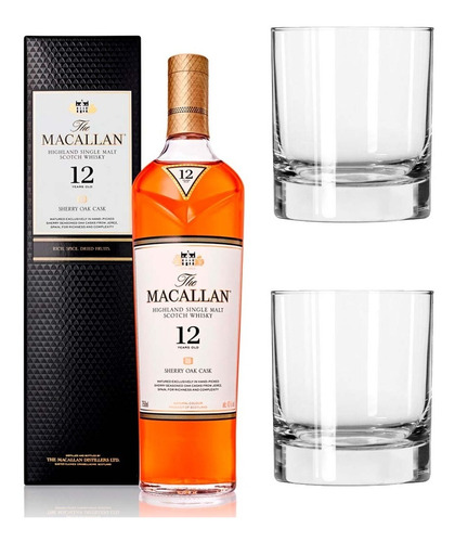 Whisky The Macallan Sherry Oak + 2 Vasos Cristal De Regalo