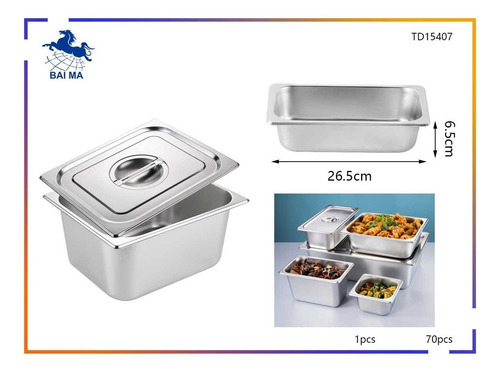 Imagen 9 de 9 de Pack 6 Deposito Gastronomico Acero 17 Cm X 26 Cm Con Tapa