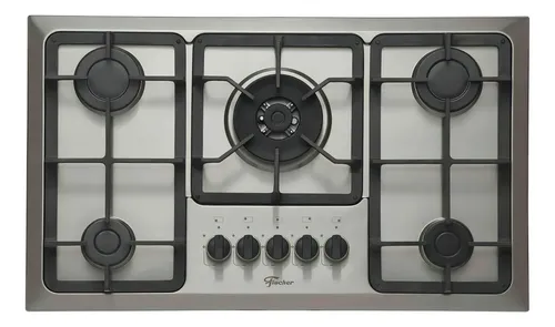 Cooktop A Gás Fischer 5 Bocas Tripla Chama Infinity Com Trempe De Ferro Fundido Mesa Inox Bivolt Prateado 127/220v