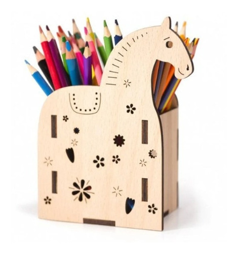 Porta Lapices Organizador Escritorio Caballito Madera Niños