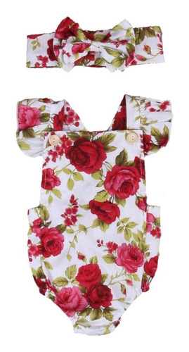 Conjunto Ropa Pañalero Estampado Para Bebe Niña Con Diadema