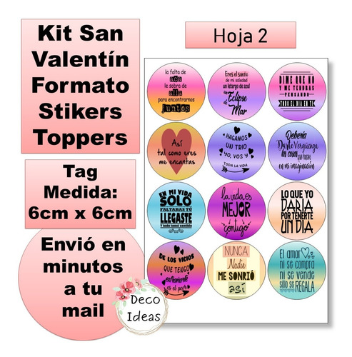 Imagen 3 de 4 de Kit Imprimible A Color Pdf04 San Valentín Tarjetas Etiquetas