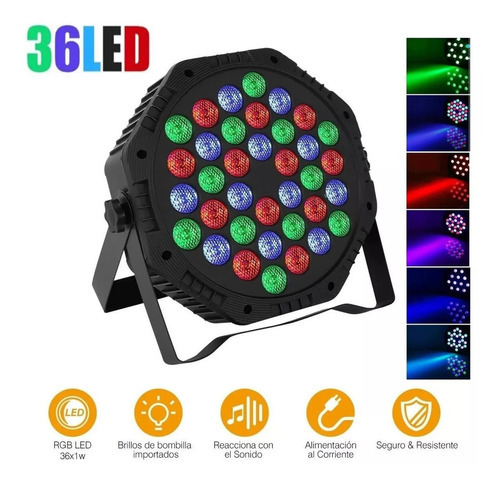 Tacho Par Led Rgb 36 Led Control Remoto Dmx Fiesta Dj Evento