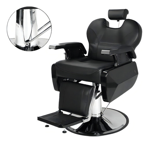 Sillon Barbero Negro Peluqueria Profesionar Hb-a101 Forma De La Base Redonda Tipo De Respaldo Reclinable