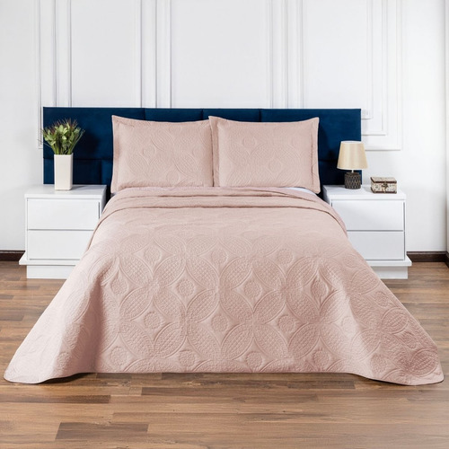 Kit Colcha Tamanho Queen Bouti Cobre Leito Liso Dupla Face Cor Rosa