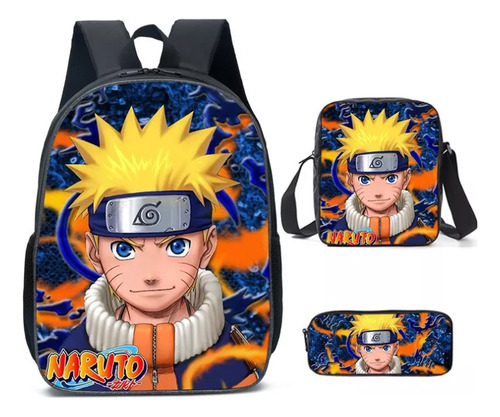 Kit Mochila C/ Carrinho + Lancheira + Necessaire Plus Naruto