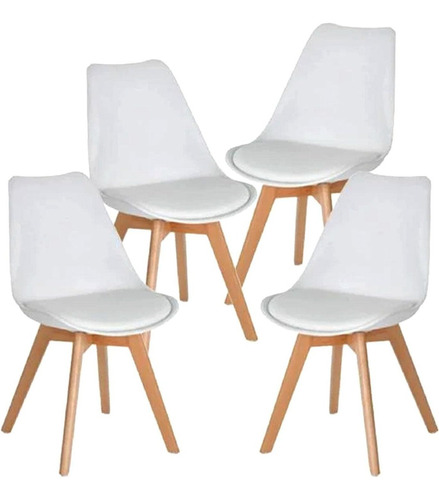 Set De 4 Sillas Tipo Eames Minimalistas Ergonómicas Color de la estructura de la silla Blanco Color del asiento Blanco Diseño de la tela Blanco