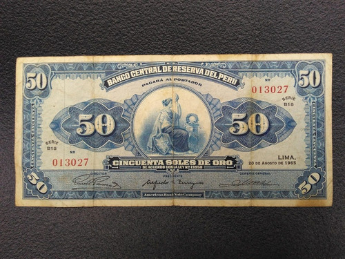 Makuka: Antiguo Billete Peru 50 Soles 1965 Bol1 Mnn