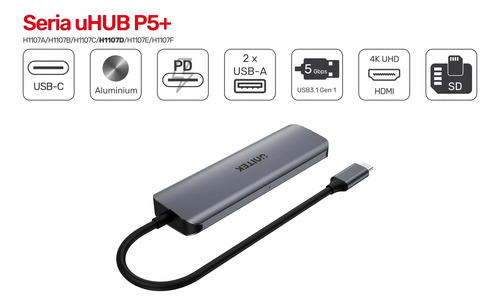 Hub Usb-c P5+ (6 En 1) 2 Puertos Usb 3.1+hdmi+usb-c+tarjetas