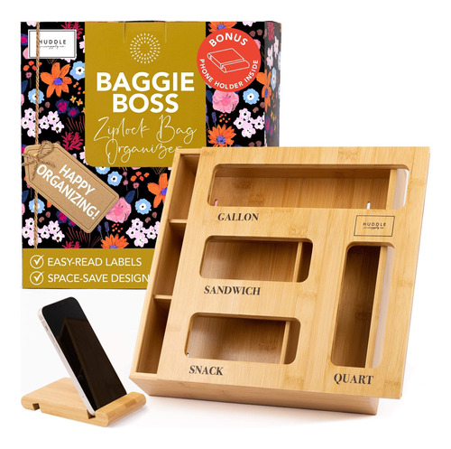 Baggie Boss Ziplock Bag Organizer - Easy-find Etched Labels,