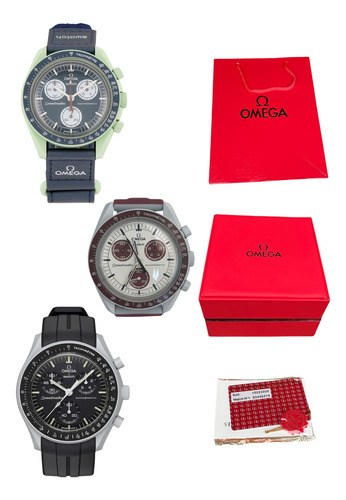 Reloj Omega X Swatch: Cronógrafo Negro De Caucho Unisex Negro Negro (Reacondicionado)
