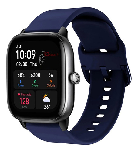 Pulseira De Silicone Fecho Azul Marinho Compativel Com Amazfit Gts 4 Gts 3 Gts 2 Gts 1 Gts4 Mini Gts2 Mini Bip U Bip S Bip 3 Bip Lite Gtr Mini Gtr 42mm - Cor Azul Marinho