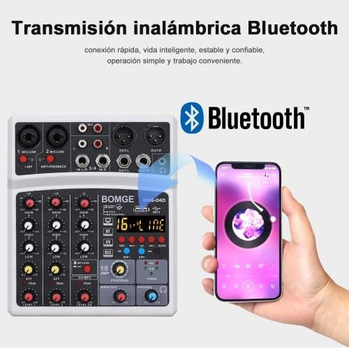 Bomge Mini Mezclador De Audio Bluetooth De 4 Canales Con Efe