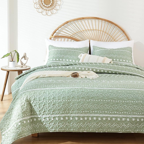 Janzaa Quilt Set Boho Quilt Set Sage Green Colchas Queen Siz