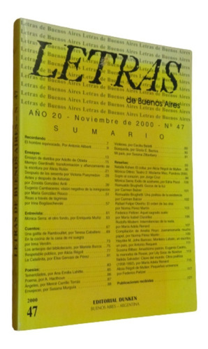 Letras De Buenos Aires. Año 20. Novimebre 2000 N° 47. 