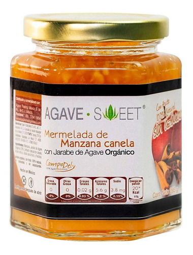 Mermelada De Manzana Con Canela Con Jarabe De Agave Agave Orgánico Sweet De 285g