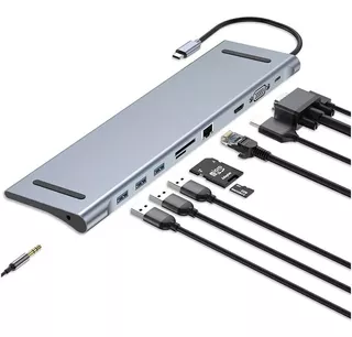 Adaptador Tipo C 10 En 1 Multiport Hub Estacion Lan Hdmi 4k