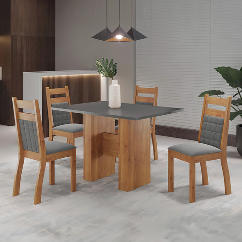 Mesa De Jantar 4 Lugares Blanc Mel/cinza/grafite - Viero Pés Cinza
