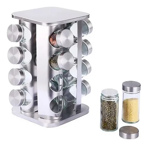 Condimenteros Especieros Metálico Giratorio 16 Frascos Color Transparente |  MercadoLibre