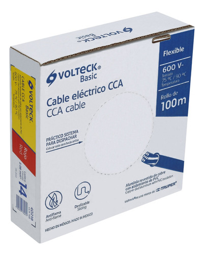 Cable Eléctrico Cal 14 Alucobre 100 M Rojo Volteck Cca-14r