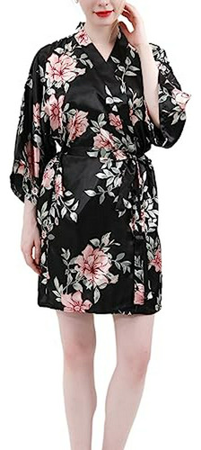 Bata Kimono Verano Mujer Estampado Floral Satinado