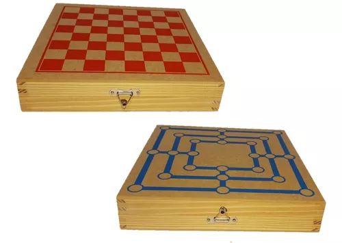 Jogo de xadrez e Dama tabuleiro box em madeira com gaveta 29 X 29 X 5 cm