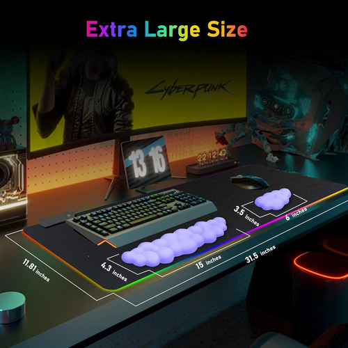 Alfombrilla De Mouse Grande Para Juegos Led Con Reposamuñeca