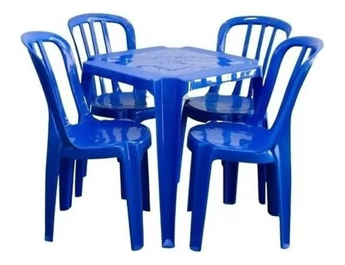 Conjunto sala de jantar Jr Plasticos Jr Plasticos Bistro com 4 cadeiras desenho liso mesa de  - Azul