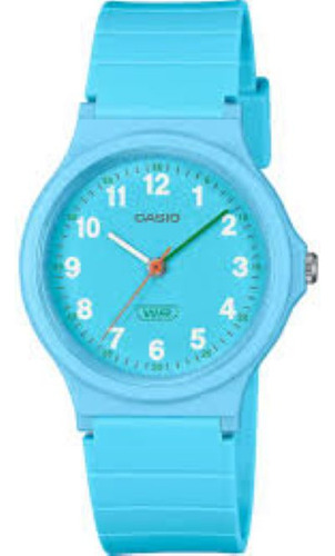 Reloj estándar Casio Timeless Collection LQ-24B-2BDF, correa azul cielo, bisel azul cielo, fondo azul cielo
