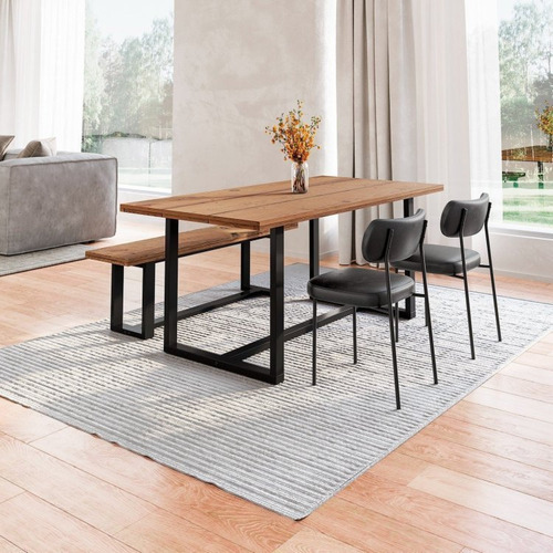 Conjunto Mesa De Jantar Rústica E Banco De Madeira Maciça