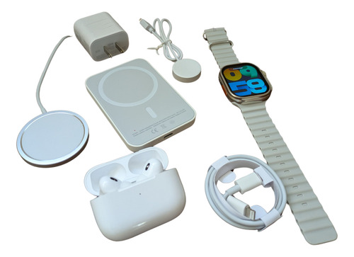 Kit Smartwatch X8 Con Audífonos Bluetooth Y Accesorios Cobre Ocean Band Gris