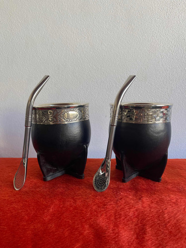 Mate Imperial De Cuero Alpaca Calabaza Con Bombilla Incluída