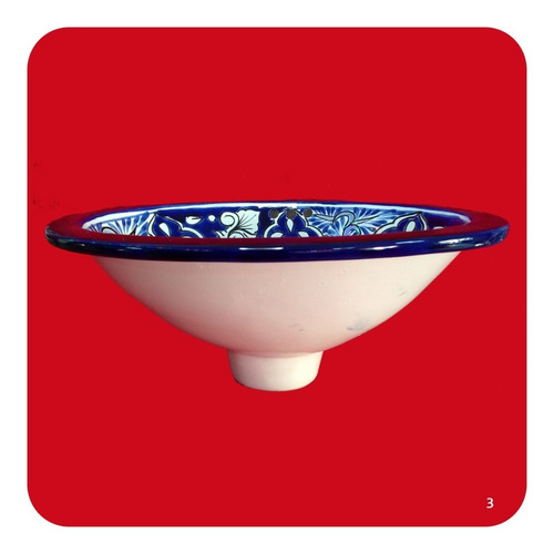 Imagen 3 de 3 de Lavabo Mini Azul De Cerámica Tipo Talavera 33x25x12 Cm M3