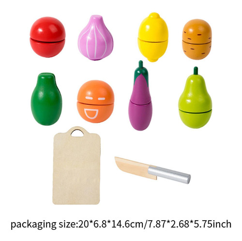 Juego De Comida De Madera Para Cortar , Juguetes 10 Piezas