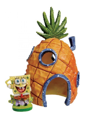 Penn Plax Adorno Resina Bob Esponja Y Casa, 5 Cms