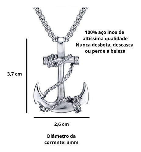 Imagem 5 de 5 de Colar Masculino Com Pingente Âncora