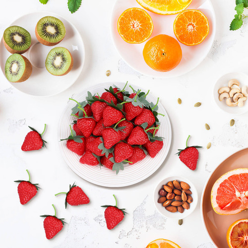 50 Unidades De Fresas Artificiales, Fresas Falsas