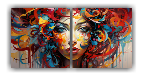 140x70cm Pintura Facial Abstracta De Mujer En Lienzo Flores