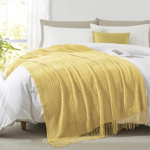 Hommxjf Manta De Punto Amarillo Mostaza Para Sofa, Dormitori