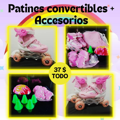 Patines Convertibles. De 4 Ruedas Y Lineales. Kit Completo 